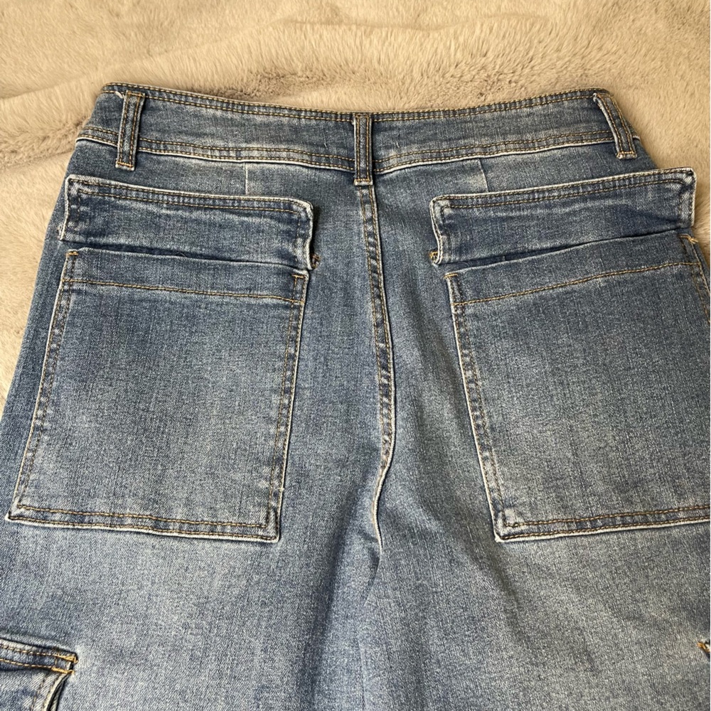 OAT New York High-Rise Cargo Wide Leg Jeans Utility Denim 10/30 Blue Casual - Picture 10 of 12